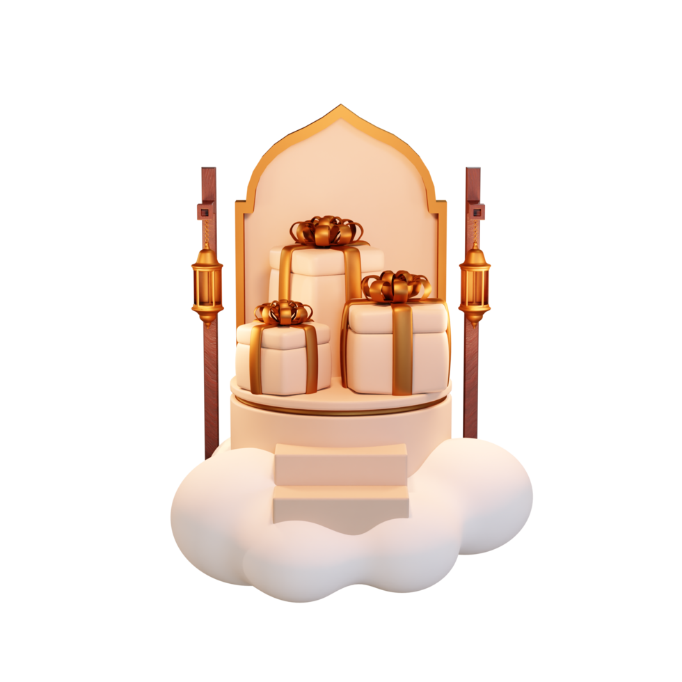 Islamic Ramadan Podium with gift box 3d Illustration png