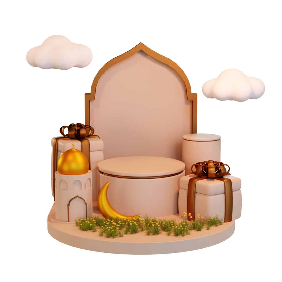 Islamic Ramadan Podium with gift box 3d Illustration png