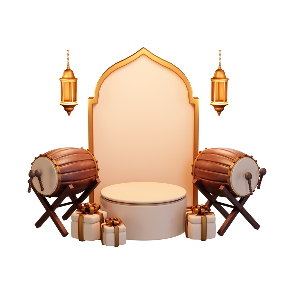 Islamic Ramadan Podium with Bedug, drum 3d Illustration png