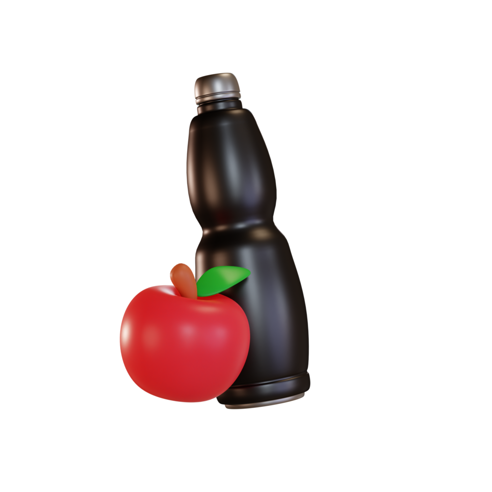 icono 3d gimnasio, botella de agua y manzana png