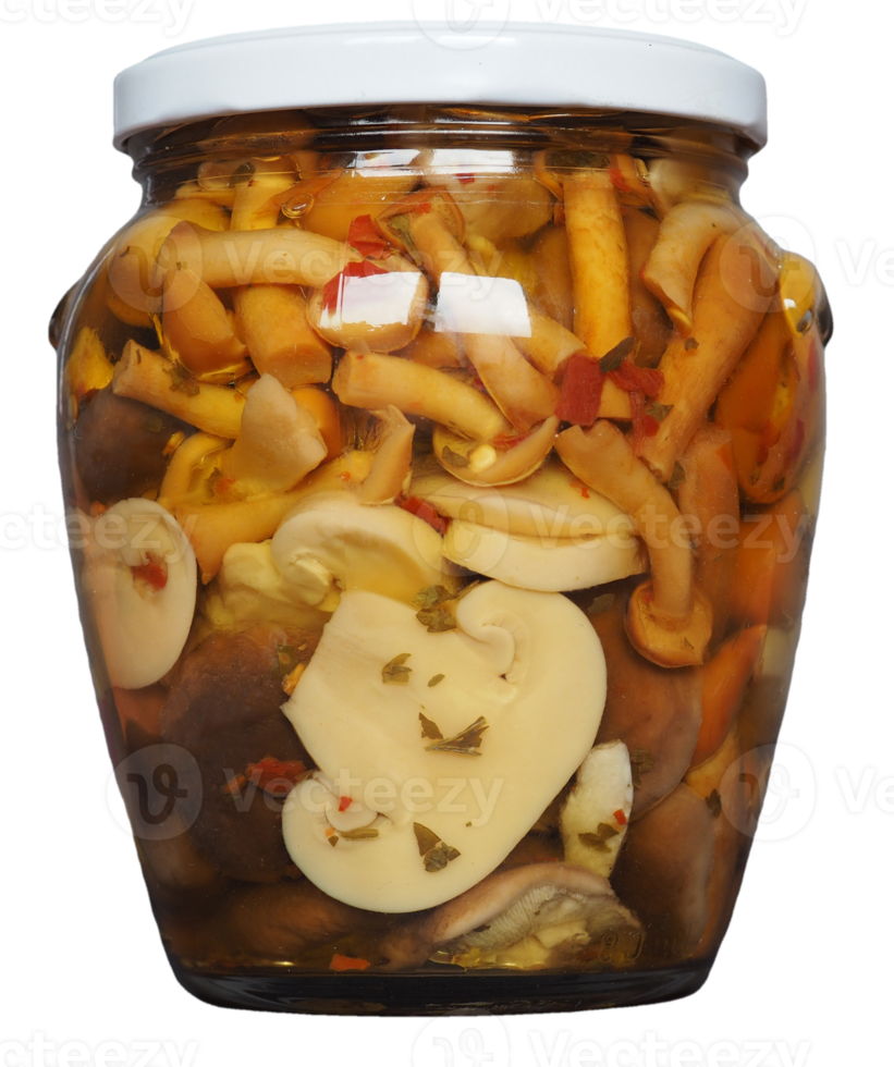 mushrooms in a jar isolated over white png