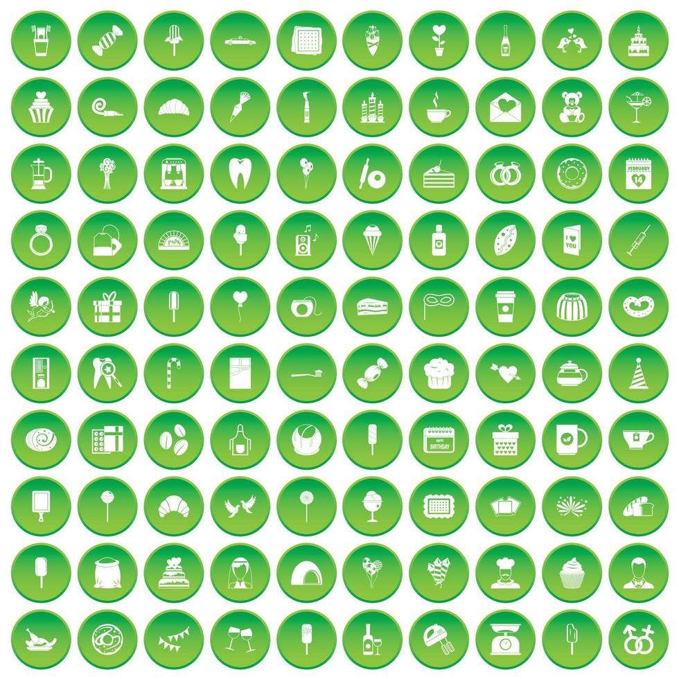 100 sweets icons set green circle vector