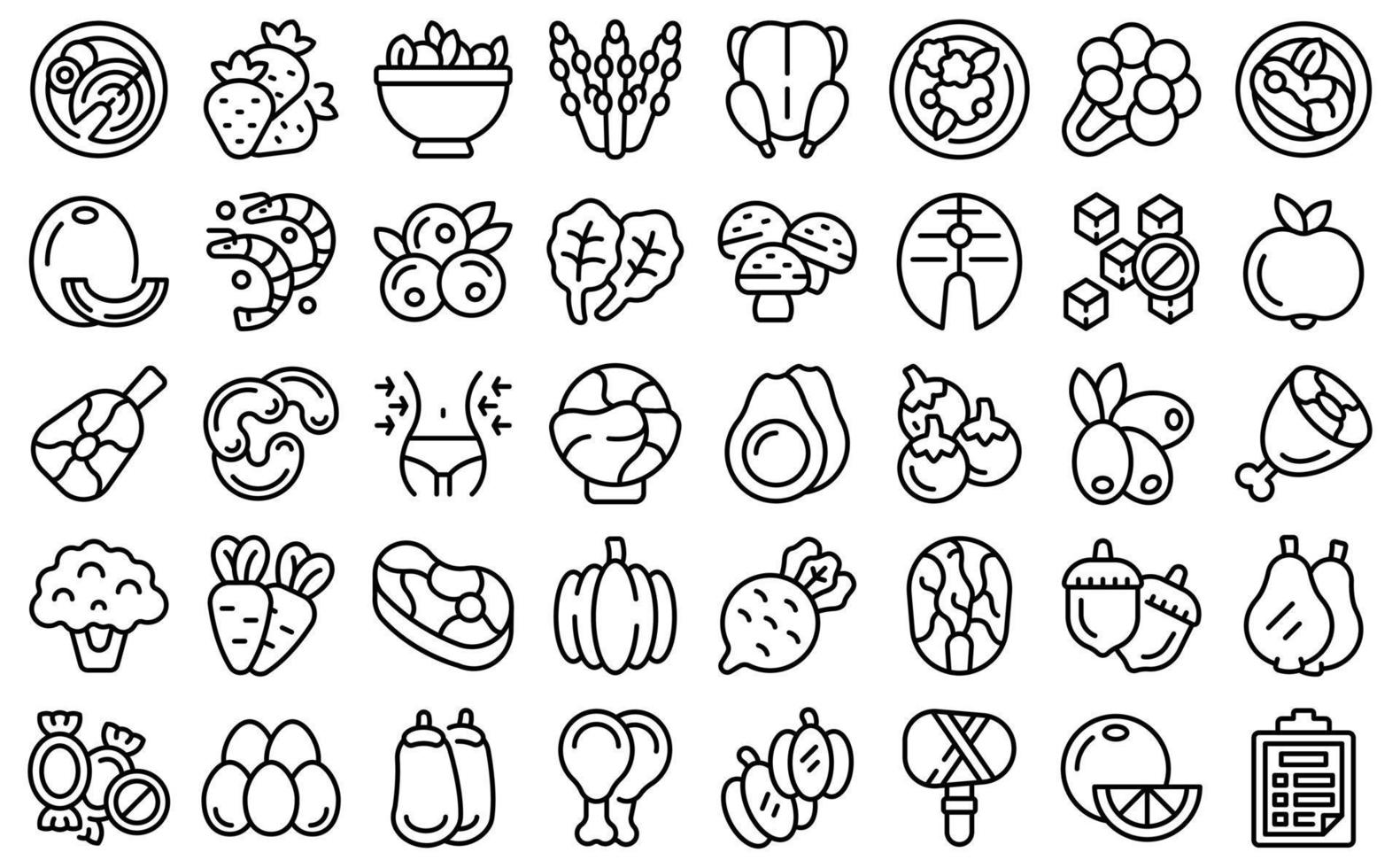 Paleo diet icons set outline vector. Seafood diet vector