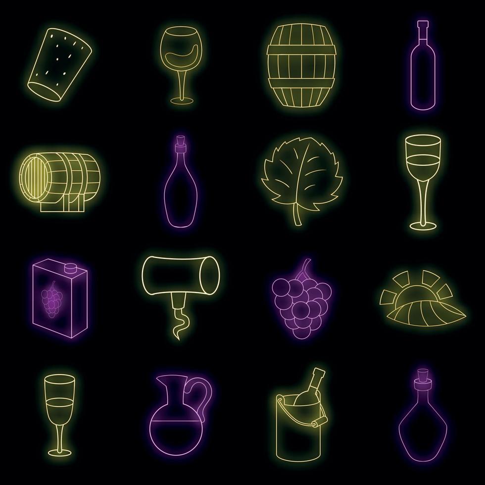 conjunto de iconos de la yarda del vino neón vectorial vector