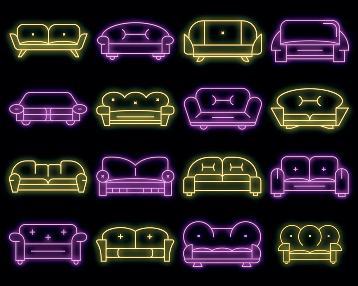 Sofa icon set vector neon