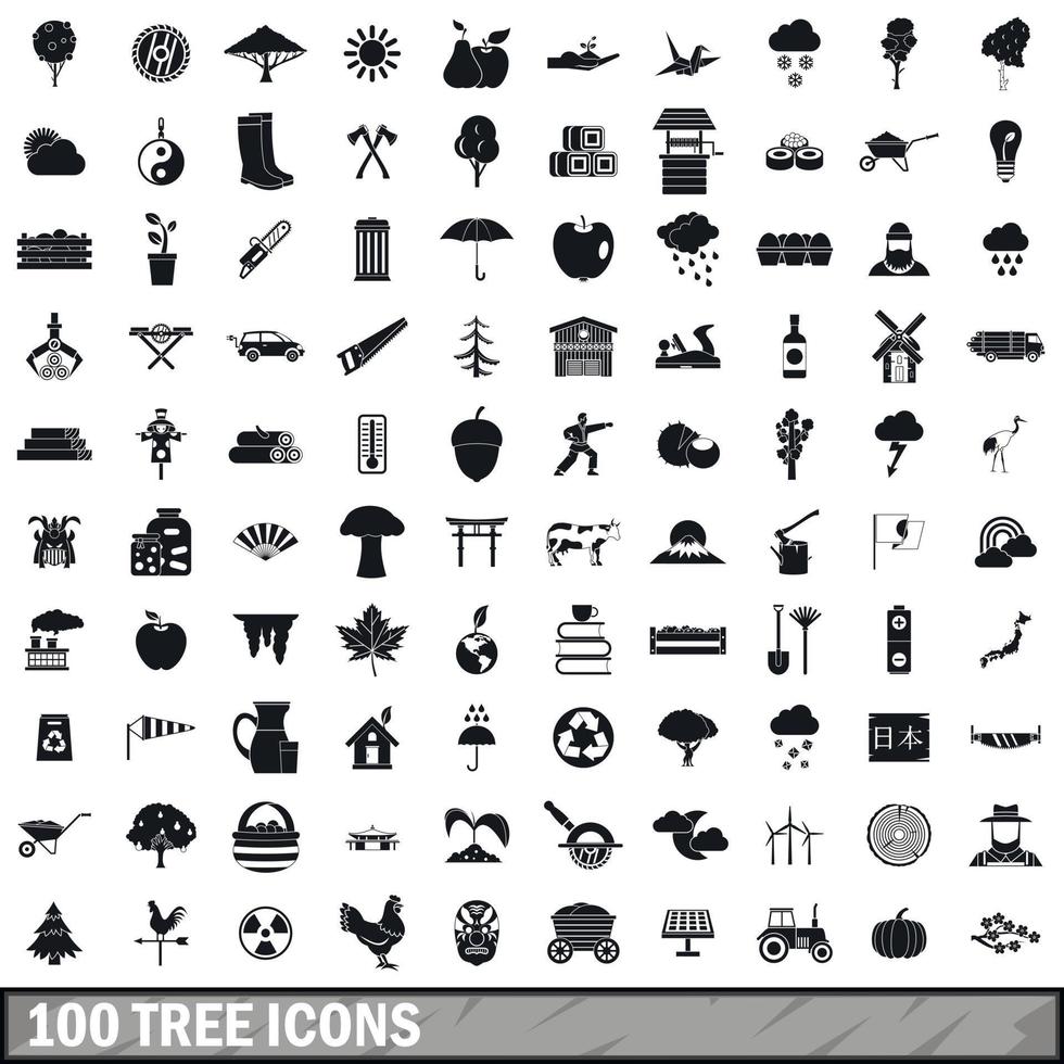 100 iconos de árbol, estilo simple vector