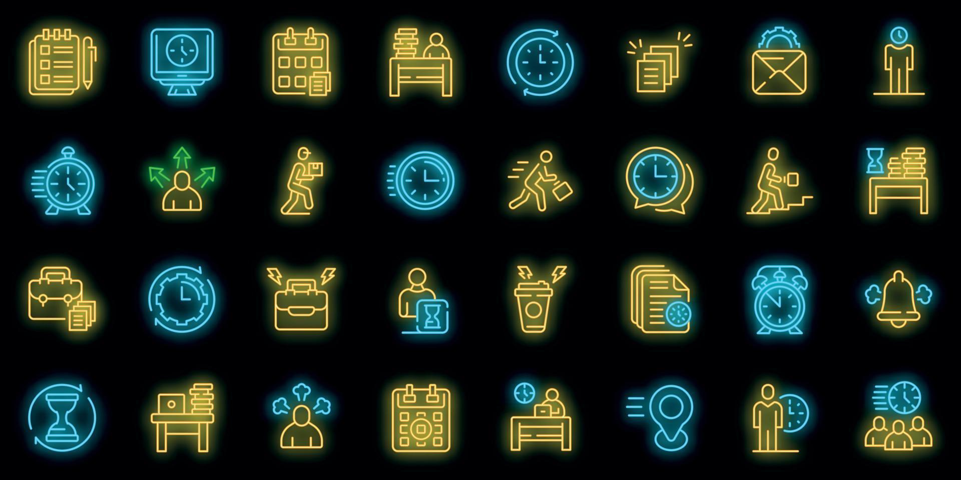 Rush job icons set vector neon