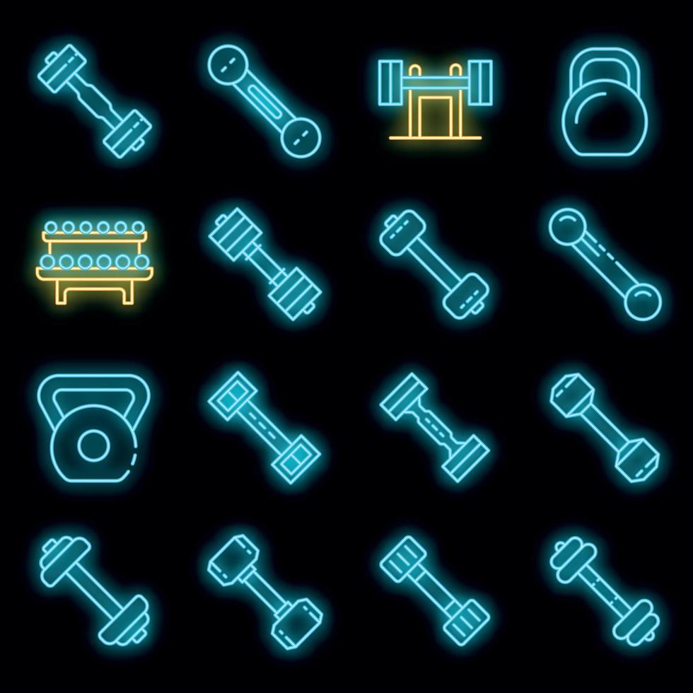 Dumbell icons set vector neon