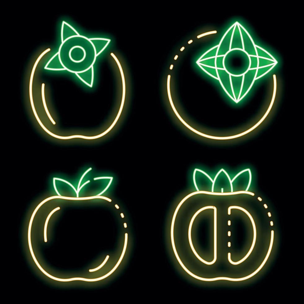 Persimmon icons set vector neon