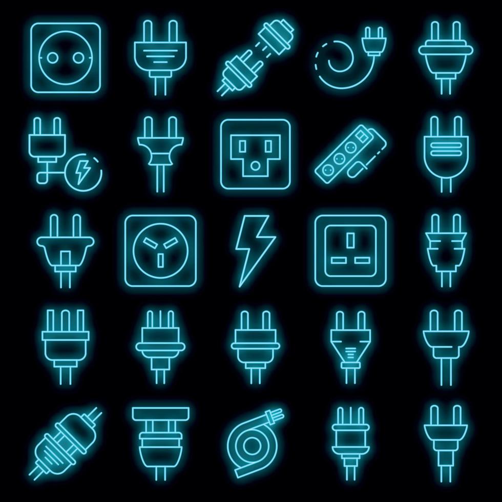 conjunto de iconos de cable de enchufe neón vectorial vector