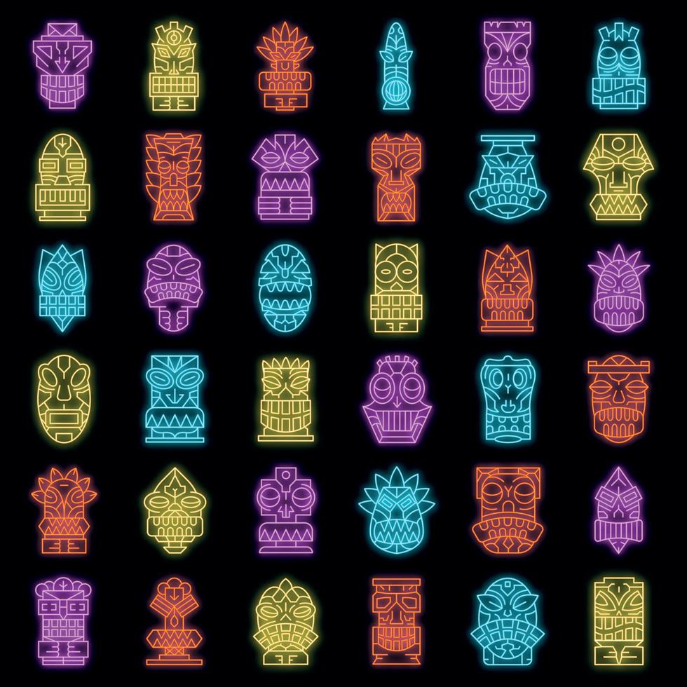 Tiki idols icon set vector neon