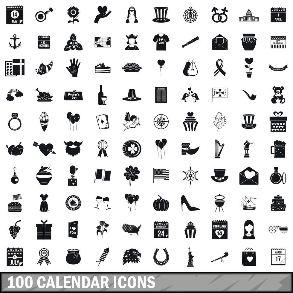 100 iconos de calendario, estilo simple vector