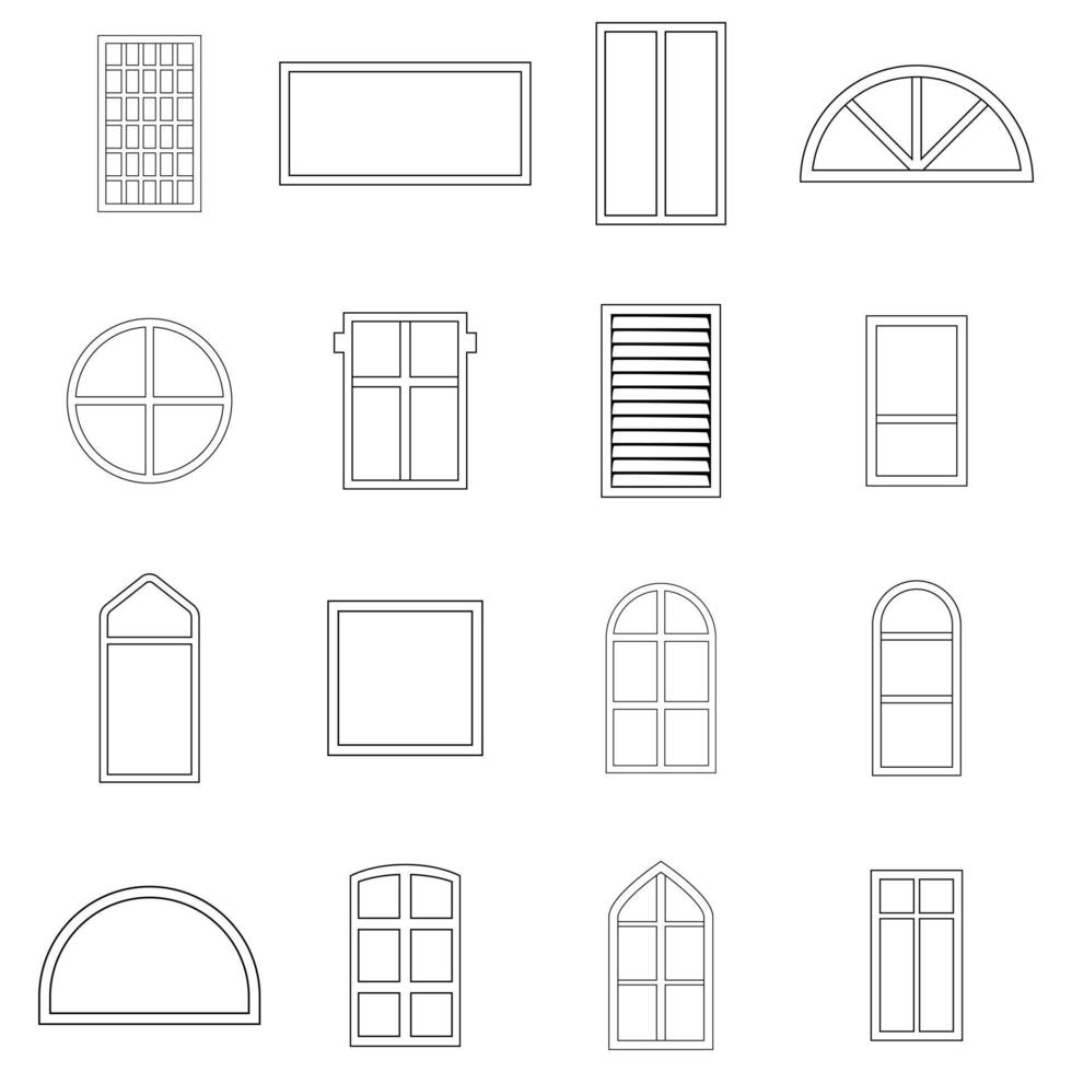 Window design types icon set outline vector