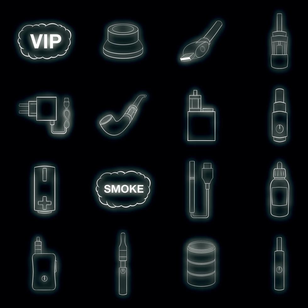 Electronic cigarettes icons set vector neon