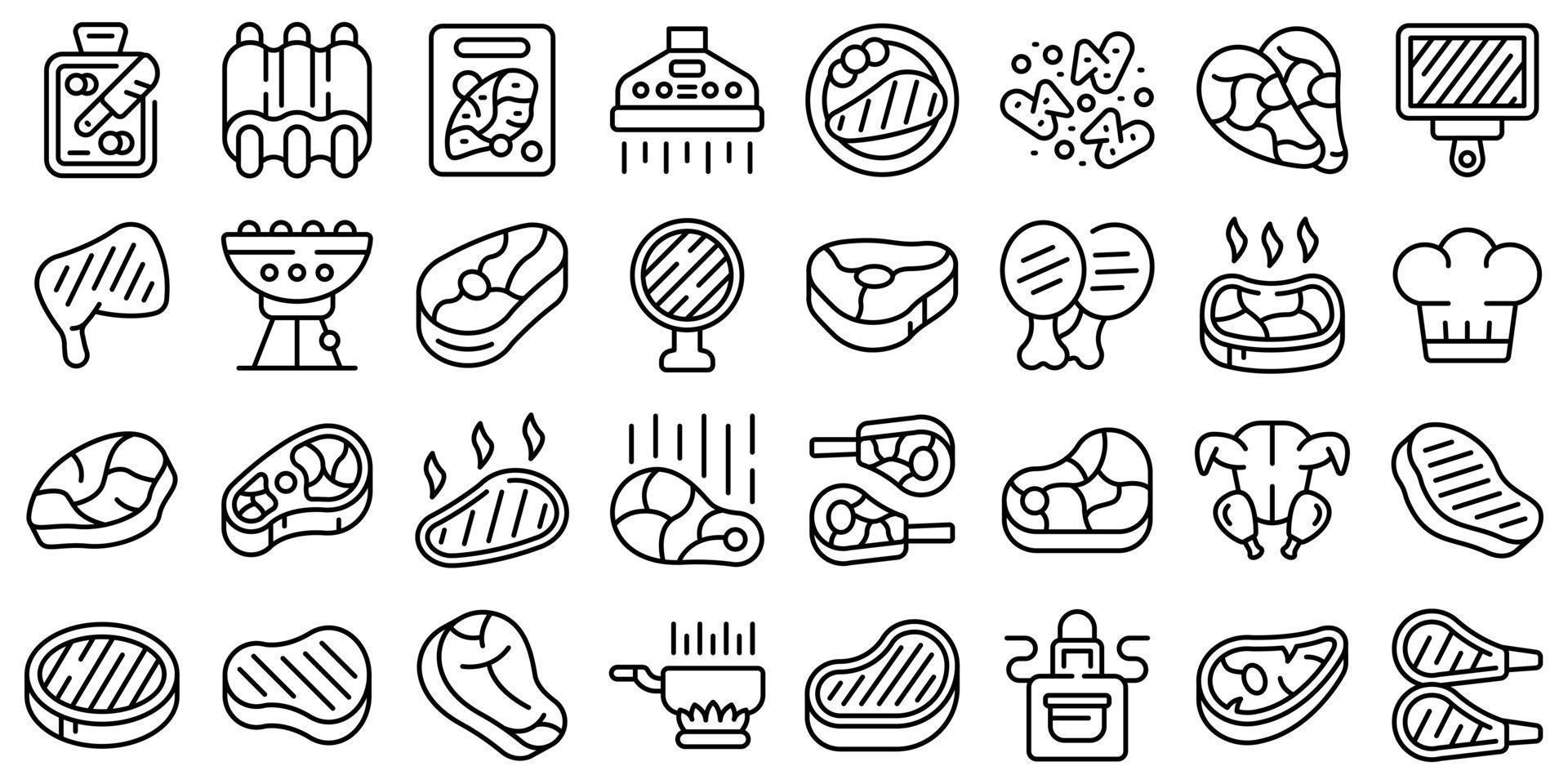 Chop icons set outline vector. Meat rib vector