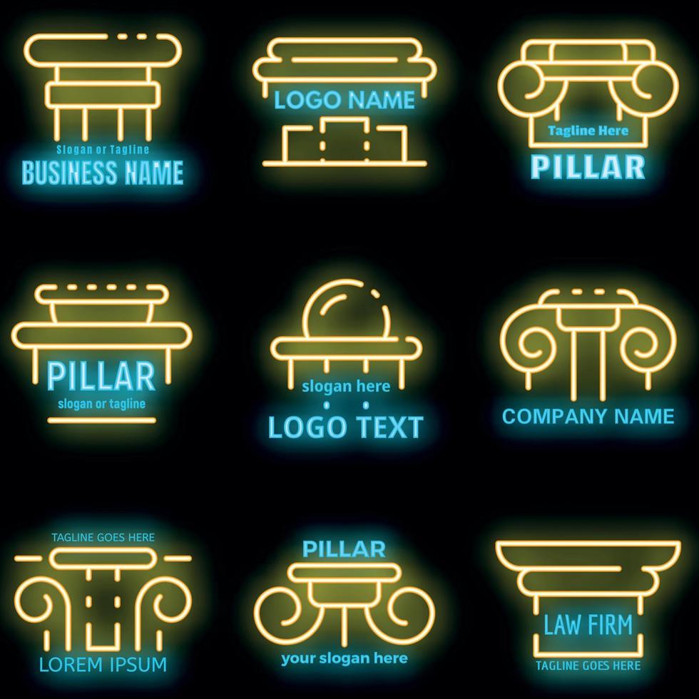 Pillar icons set vector neon
