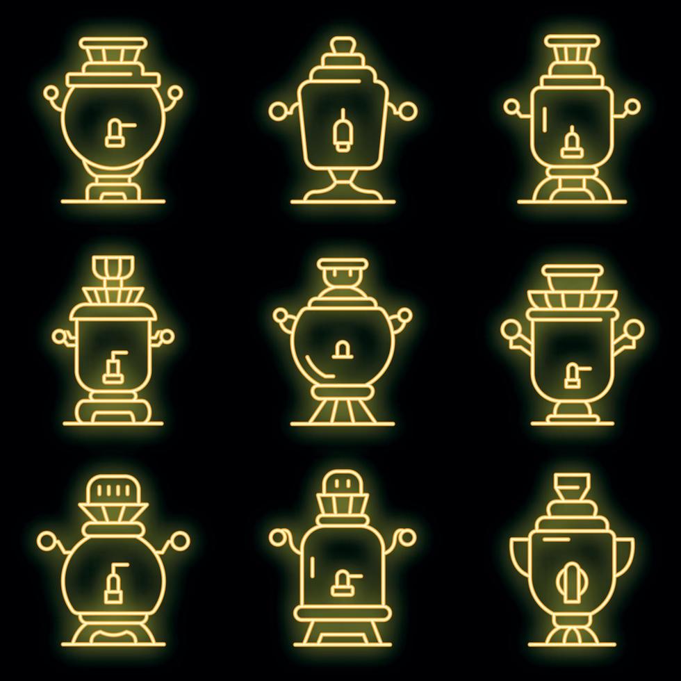 Samovar icons set vector neon