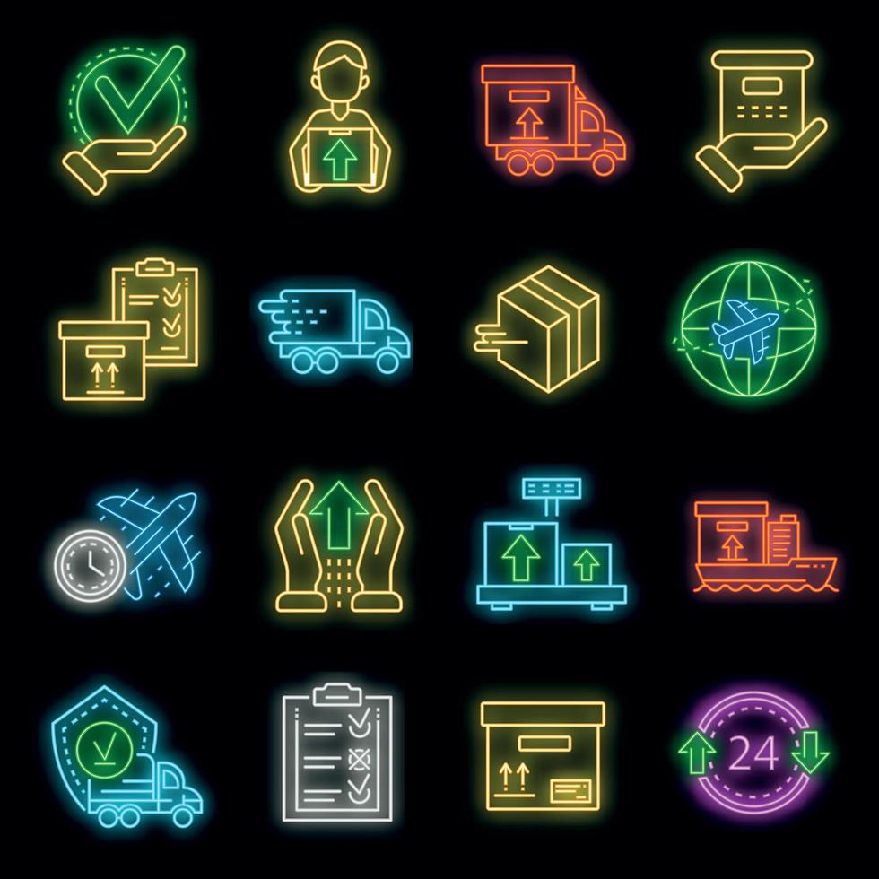 Parcel dellivery icon set vector neon