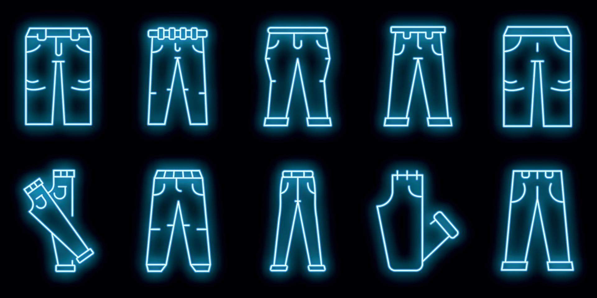 jeans, iconos, conjunto, vector, neón vector