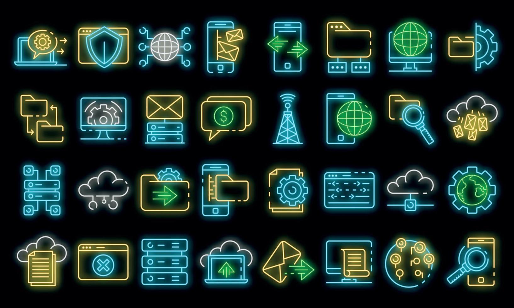 Hosting icons set vector neon