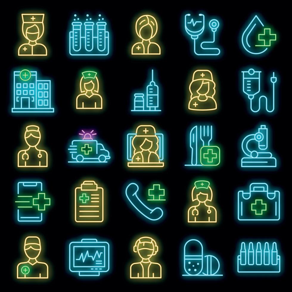 Nurse icons set vector neon