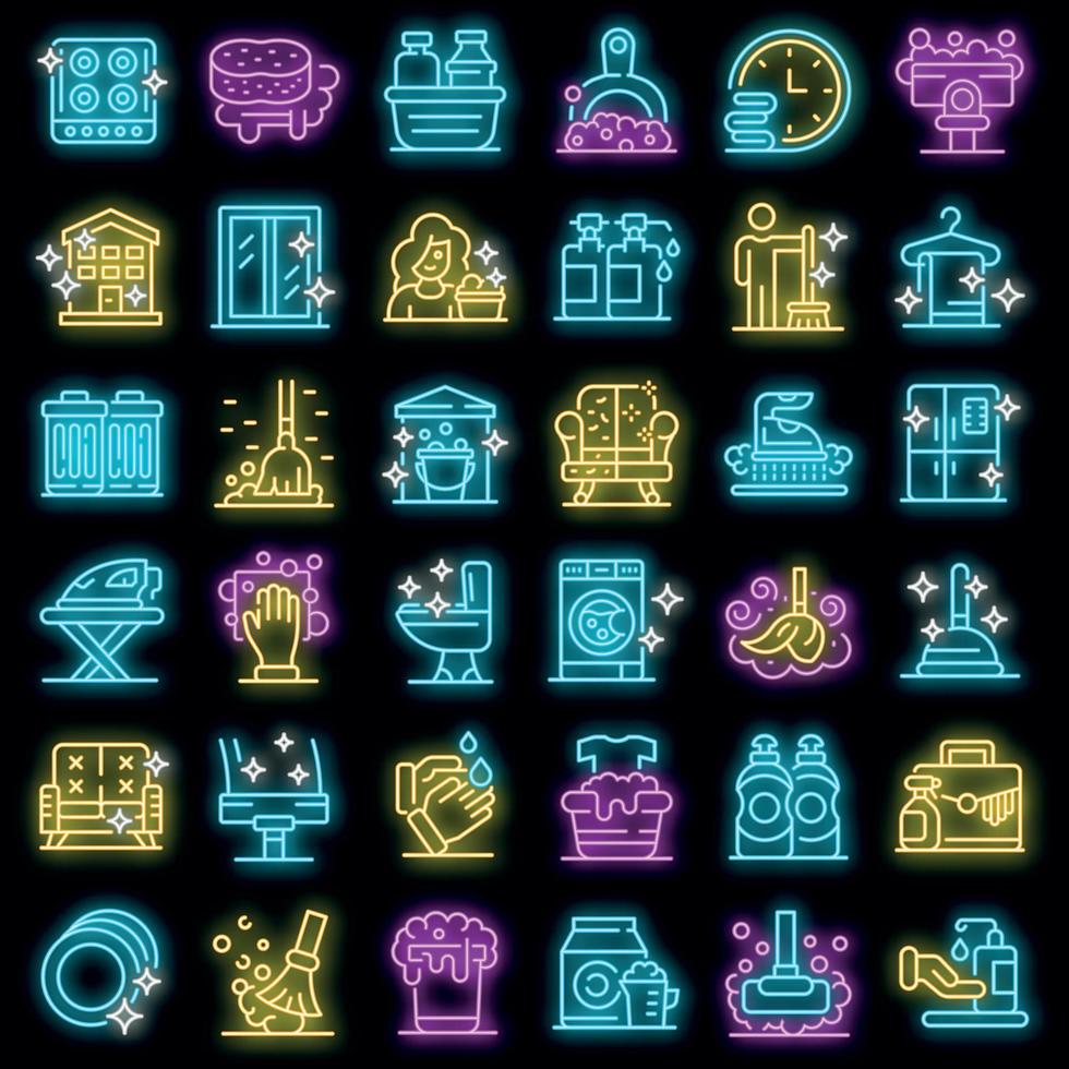 iconos de servicios de limpieza establecer neón vectorial vector