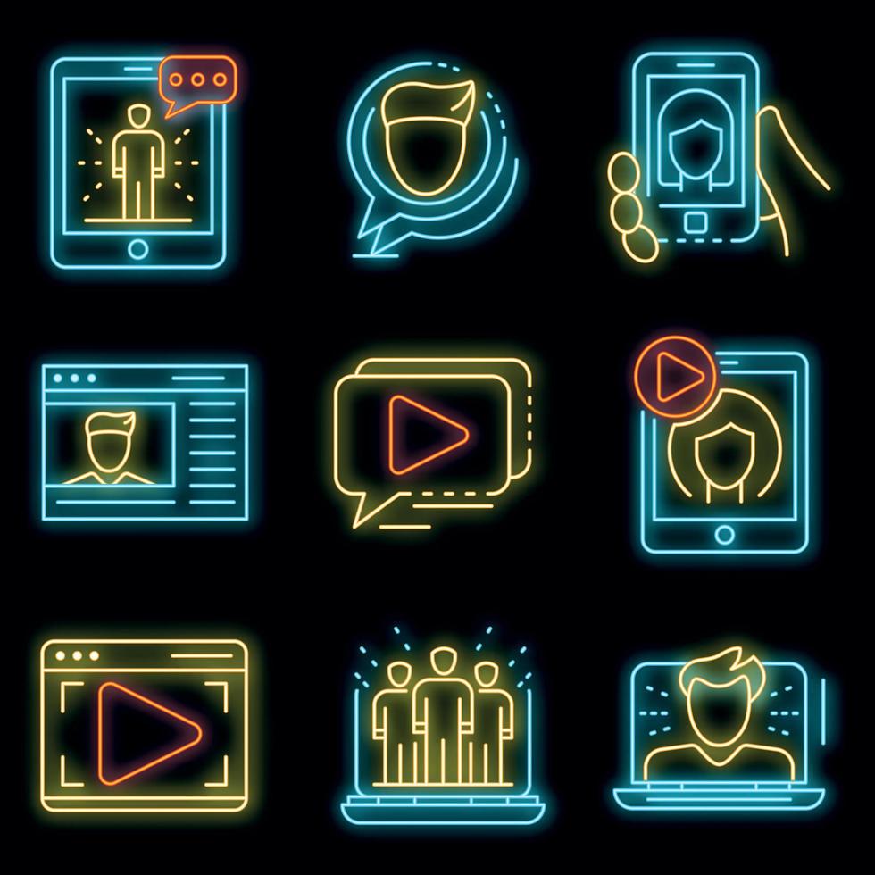 conjunto de iconos de seminario web neón vectorial vector