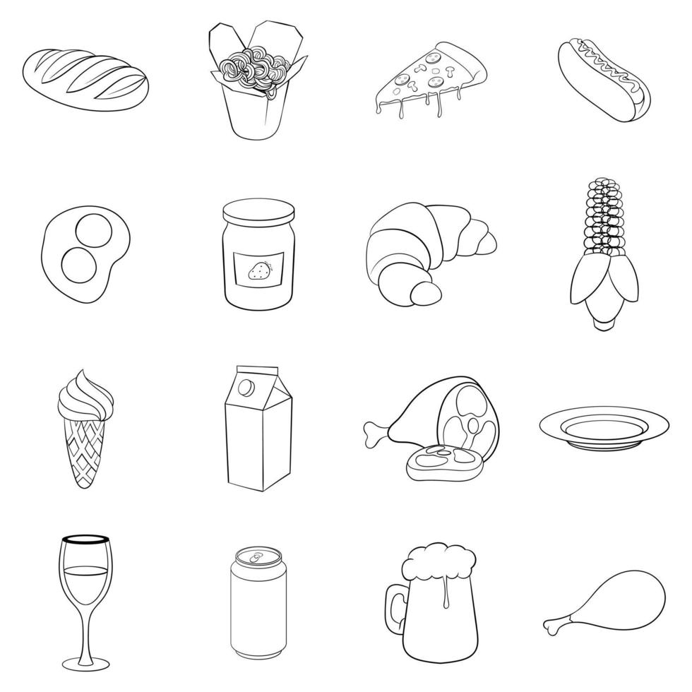Food icon set outline vector