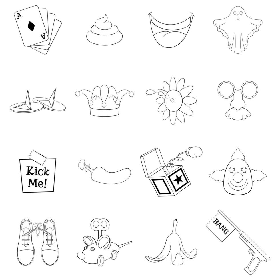 April fools day icon set outline vector