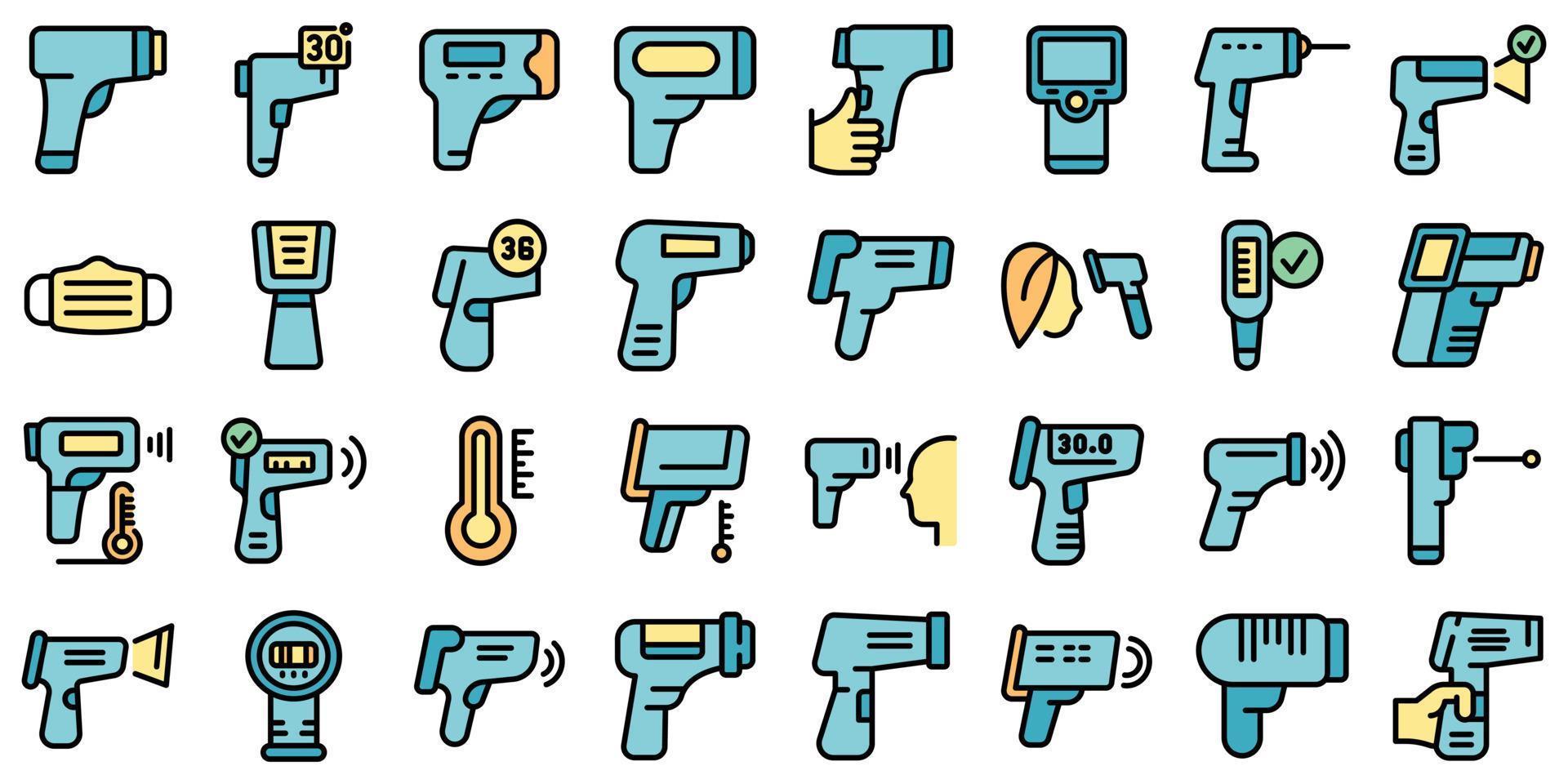 Laser thermometer icons set line color vector