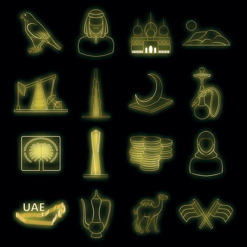 UAE icons set vector neon