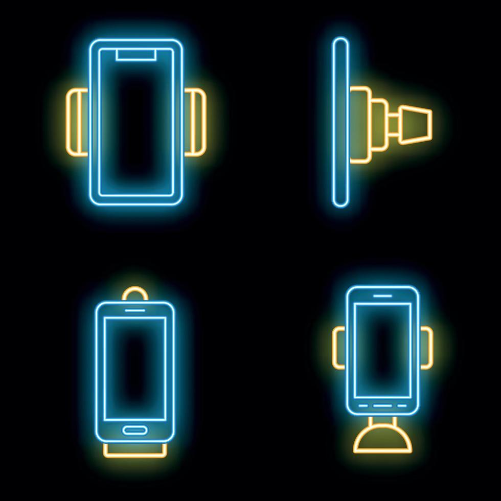 Mobile phone holder icons set vector neon