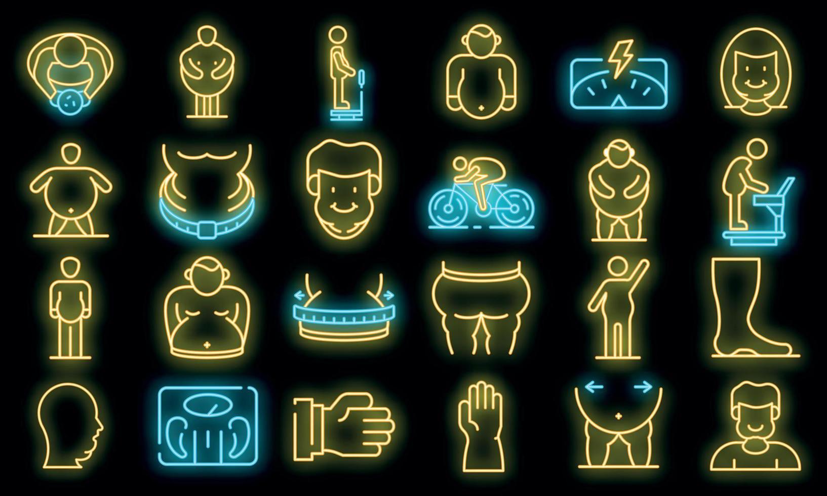 Overweight icons set vector neon