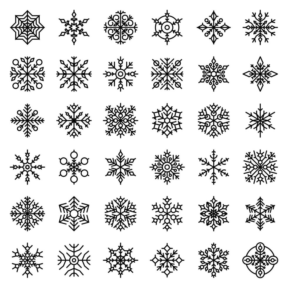 conjunto de iconos de copo de nieve, estilo de esquema vector