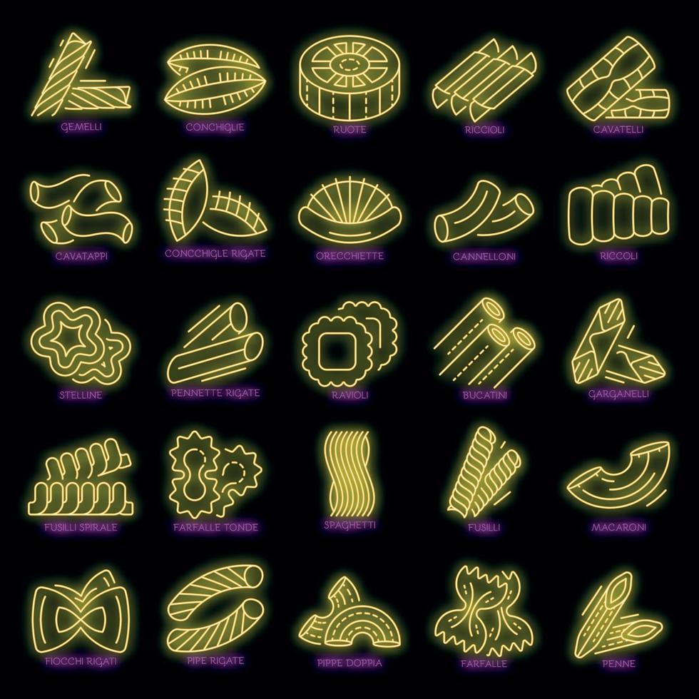 Pasta icon set vector neon