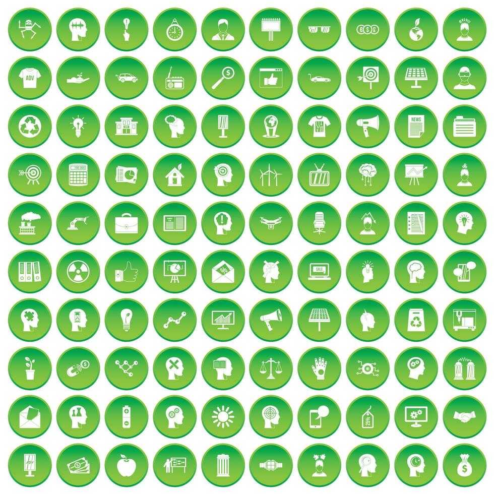 100 idea icons set green circle vector