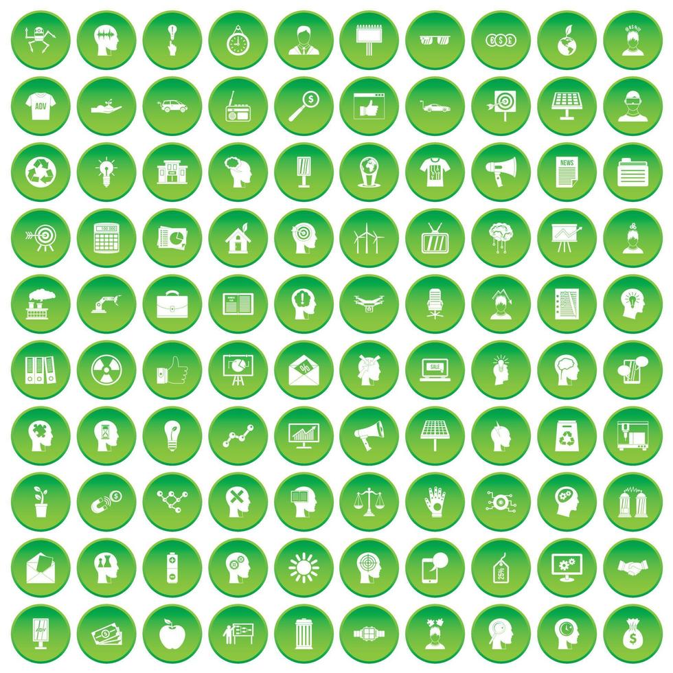 100 iconos de idea establecer círculo verde vector