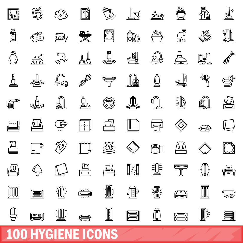 100 hygiene icons set, outline style vector