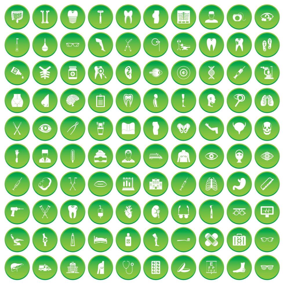 100 medicine icons set green circle vector