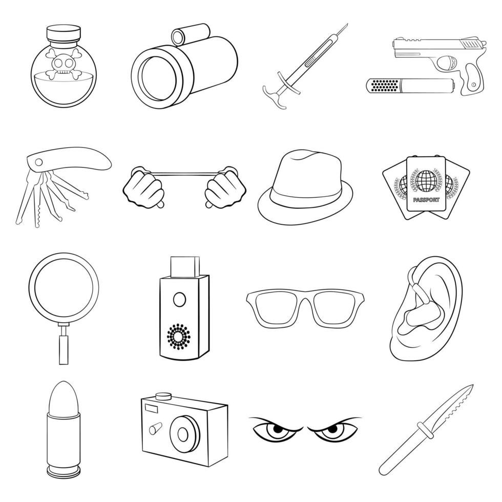 Spy and security icon set outline vector