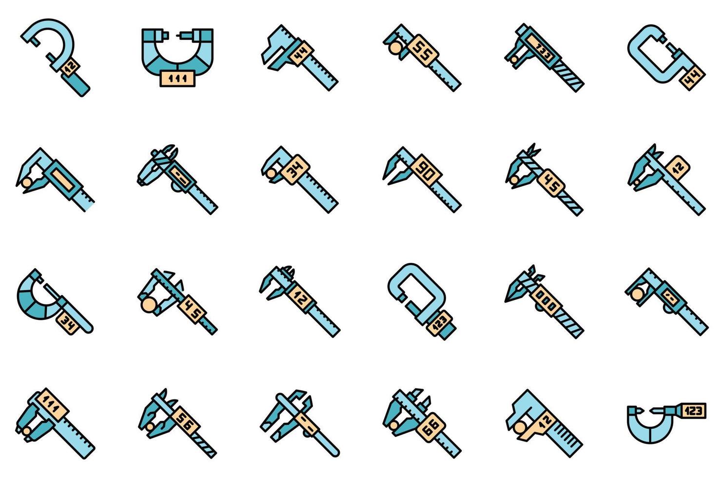 Digital micrometer icons set line color vector