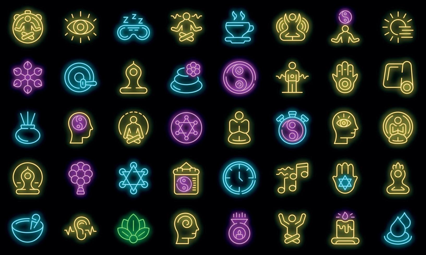 Spiritual practices icons set vector neon