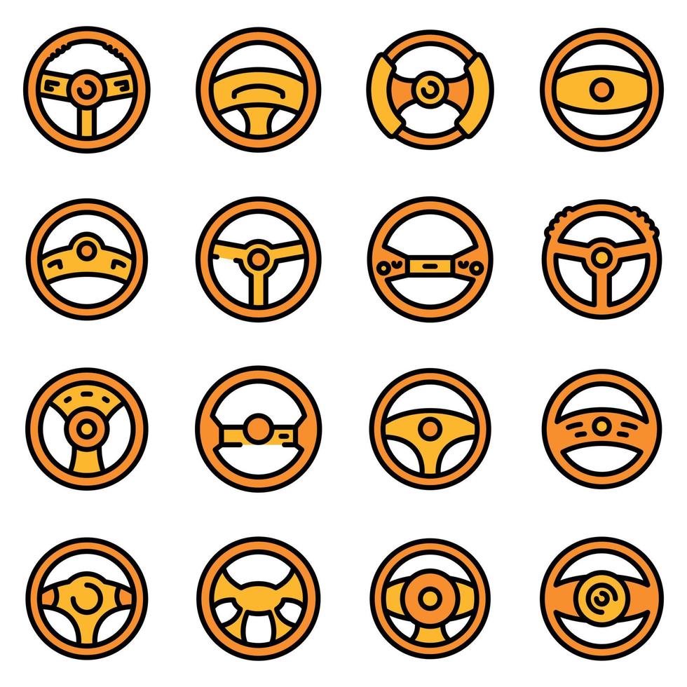 Steering wheel icons set vector flat