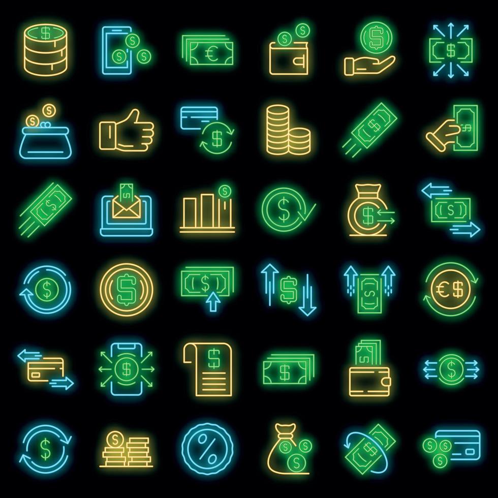 Cash back icons set vector neon