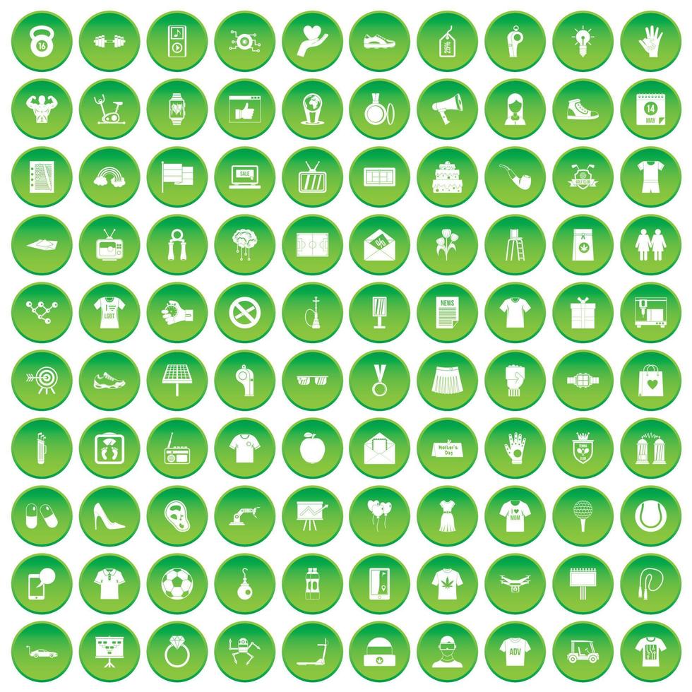 100 t-shirt icons set green circle vector