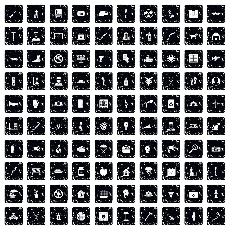 100 help icons set, grunge style vector
