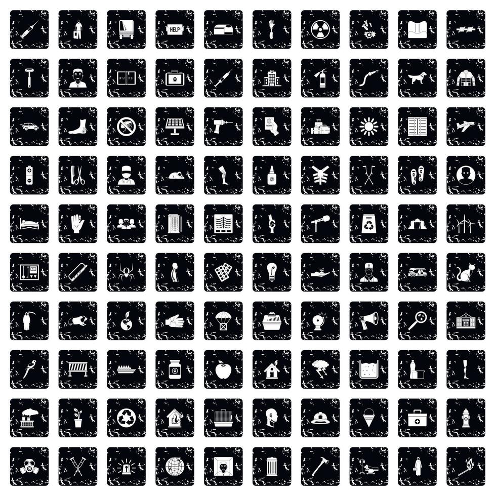 100 iconos de ayuda establecidos, estilo grunge vector