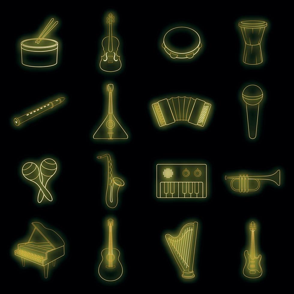 Musical instruments icons set vector neon