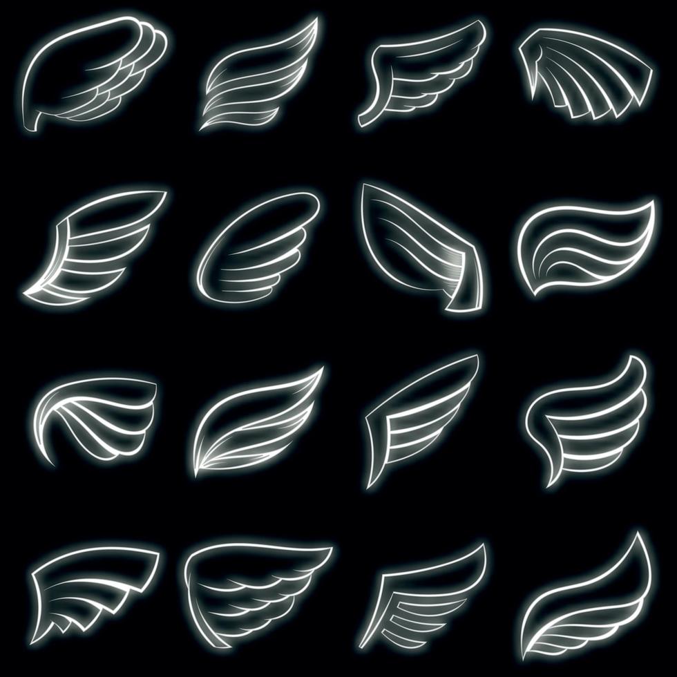 Wings icons set vector neon