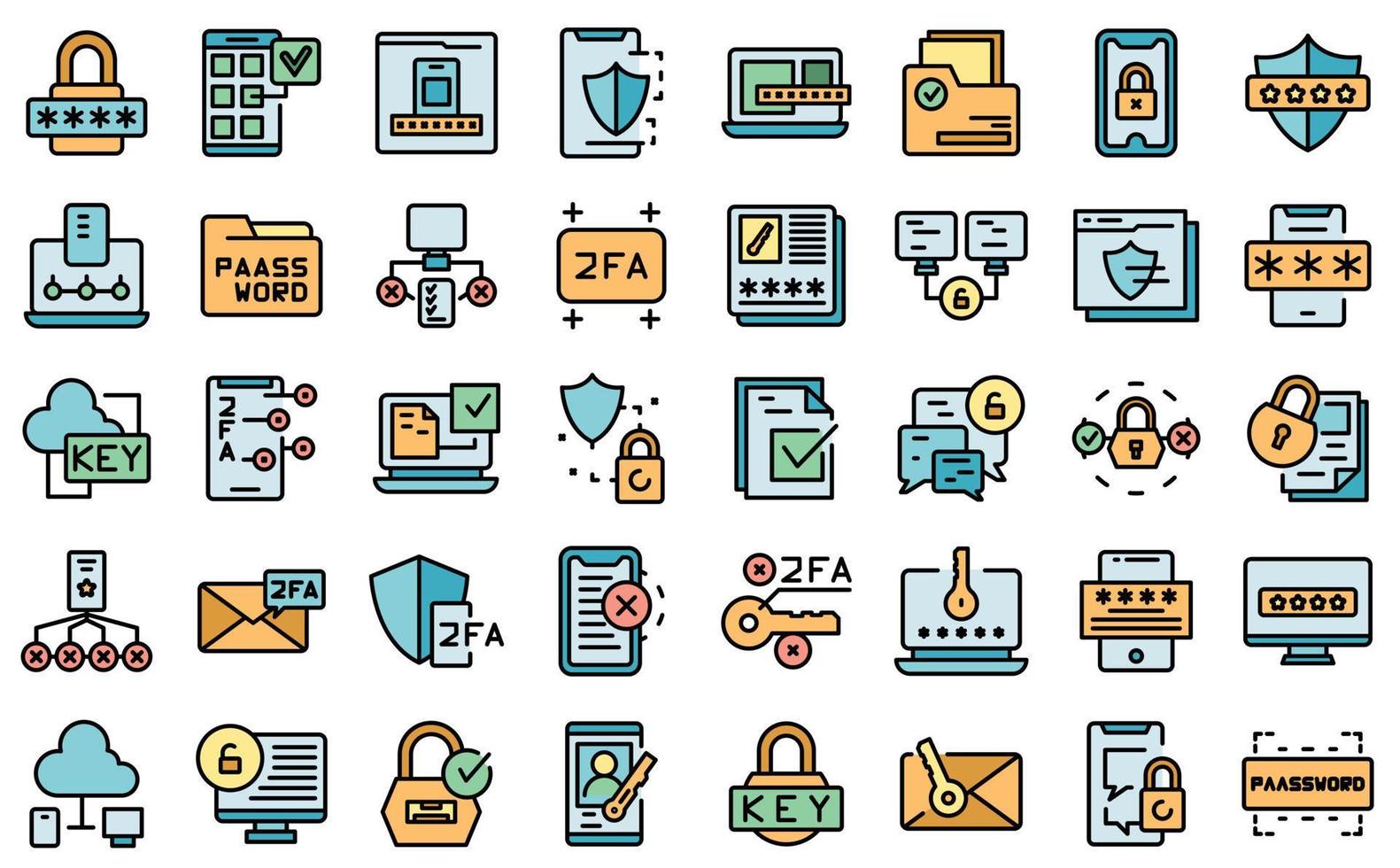 conjunto de iconos de autenticación de dos factores vector plano